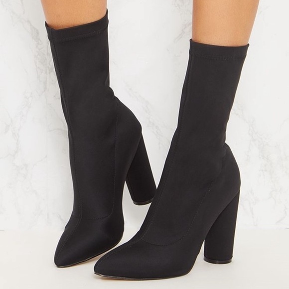 Black block heel sock boots - Picture 3 of 5